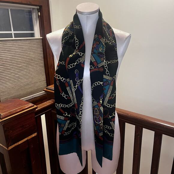 Belt & Chain Fashion‎ Scarf Green and Black Old Money Equestrian Preppy - Picture 5 of 8